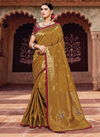 Brown Colour Latest Fancy Wedding Wear Heavy Zari And Cord Embroidery Tassels Weaved Silk Saree Collection 13519